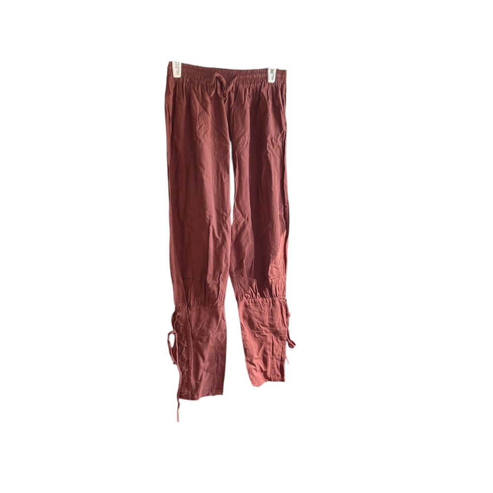 NWT brown Makkrom Pirate Viking Costume Tapered leg lace-up ankle trousers Sz S